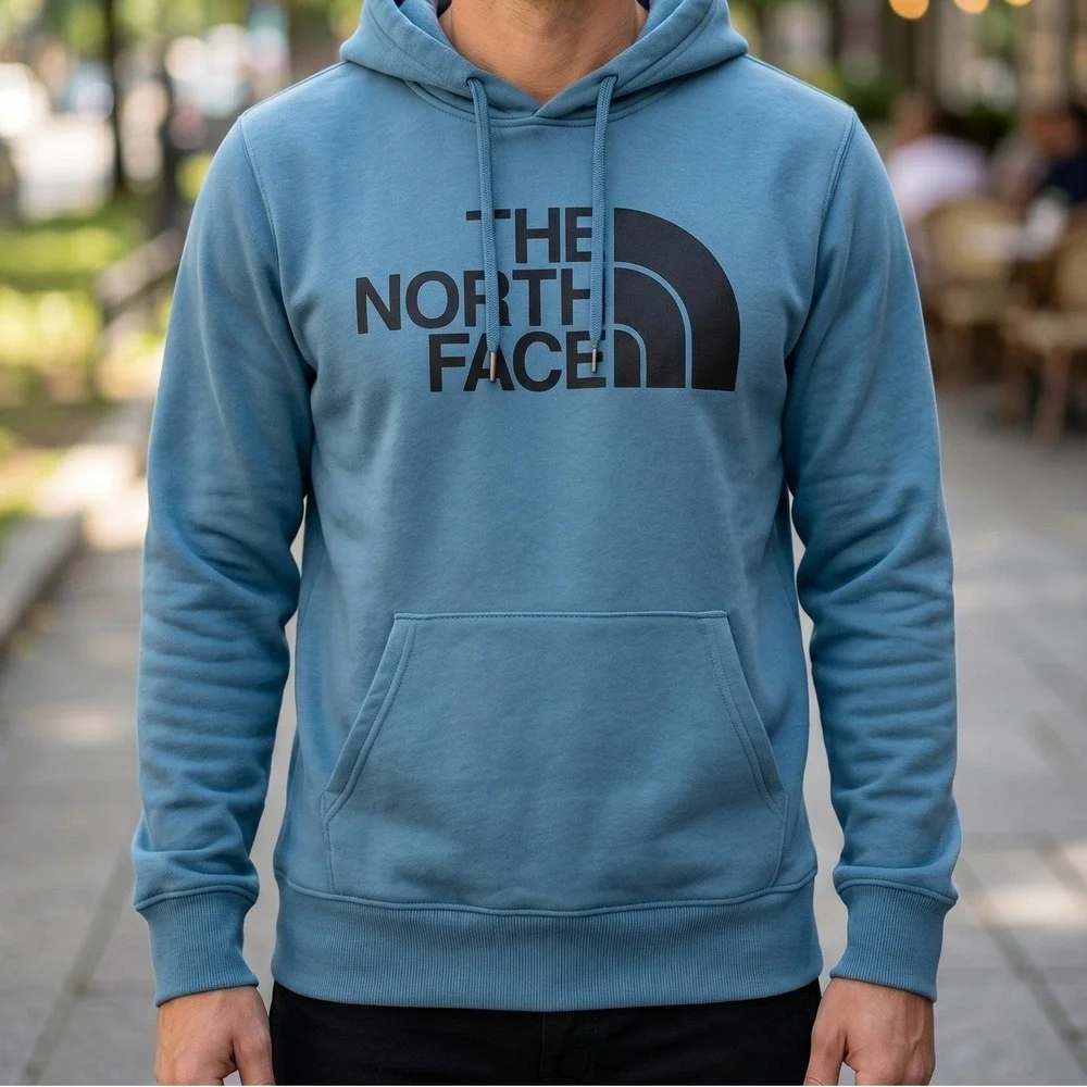 The North Face Mens Half Dome Pullover Hoodie Blue Logo Sweatshirt NF0A4M4B